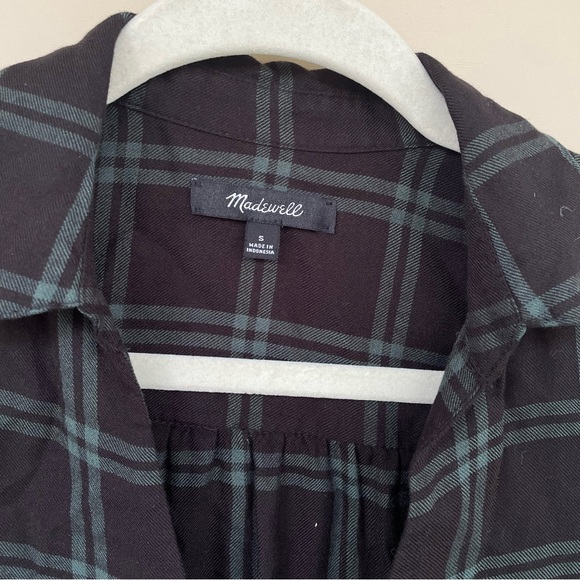 MADEWELL Plaid Black Green Collared Wrap Front Top Small - Picture 4 of 9